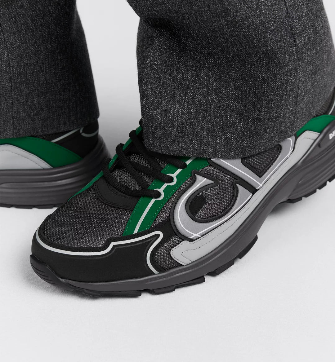 Dior B30 Sneaker Deep Gray Mesh with Green, Black and Gray Technical Fabric